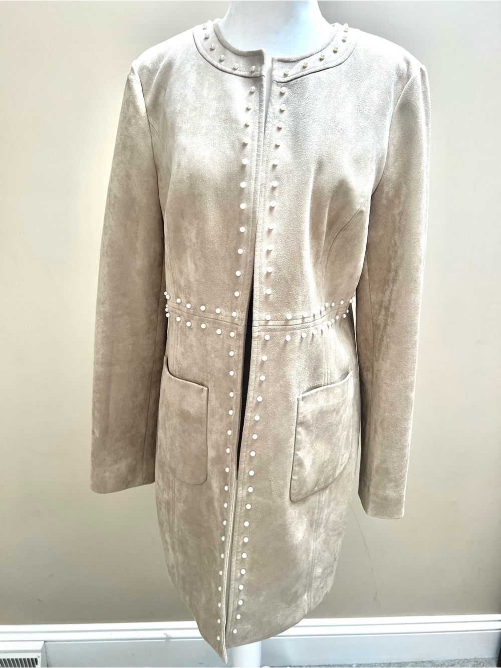 Karl Lagerfeld suedelike jacket with pearls size 6